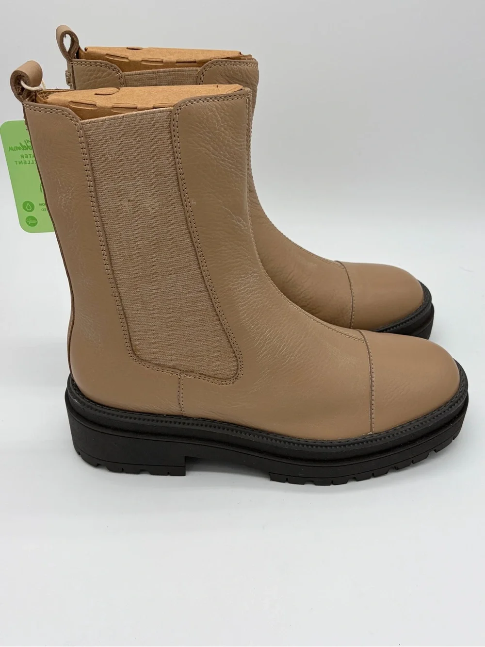 Sam Edelman Taupe Leather Chelsea Lug Boots